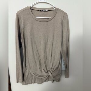 Chic Beige Long Sleeve Top with Knot Detail
